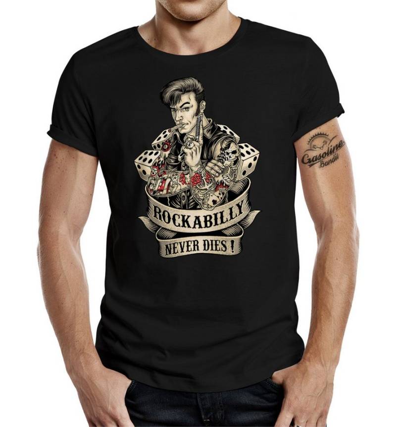 GASOLINE BANDIT® T-Shirt für Rockabilly Fans: Rockabilly Never Dies! von GASOLINE BANDIT®