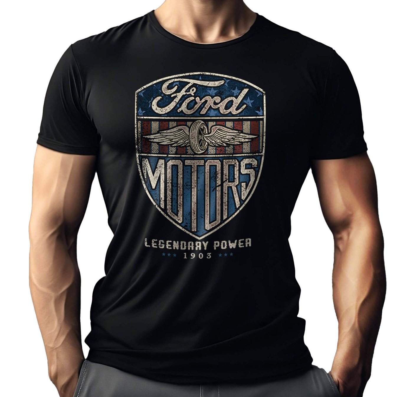 GASOLINE BANDIT® T-Shirt für US-Car Ford Mustang Fahrer und Fans - Original FORD Lizenz von GASOLINE BANDIT®