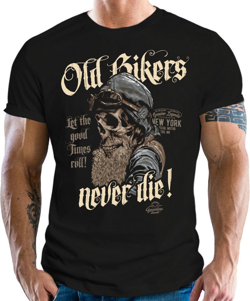 GASOLINE BANDIT® T-Shirt für den älteren Motorradfahrer - Old Bikers Never Die von GASOLINE BANDIT®