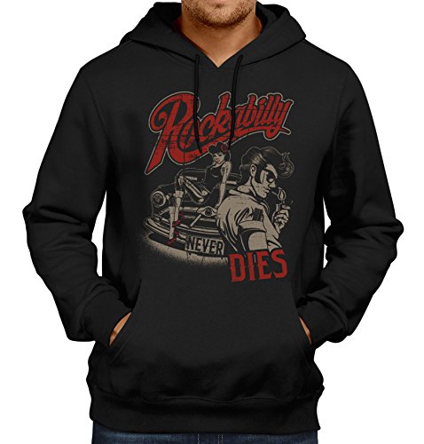 Gasoline Bandit® Design - Rockabilly Biker Racer Kapuzen-Pullover: Rockabilly Never Dies-M von Gasoline Bandit