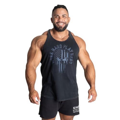 GASP Skull T-Back Herren Tank Top Bodybuilding (DE/NL/SE/PL, Alphanumerisch, L, Regular, Regular, Washed Black) von GASP