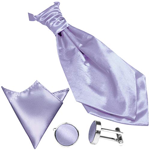 GASSANI (3er-Set Plastron Krawatten-Schal Breit, Violette Hochzeitskrawatte Gebunden Einstecktuch Manschettenknöpfe, Z. Hochzeitsanzug Weste Frack von GASSANI