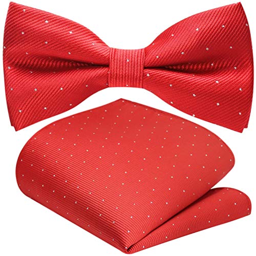 GASSANI 2Tlg Fliegenset, Festliche Hell-Rote Herren-Fliege Silber Gepunktet, Hochzeitsfliege Anzug-Schleife Vor-Gebunden Ein-Stecktuch Pünktchen von GASSANI