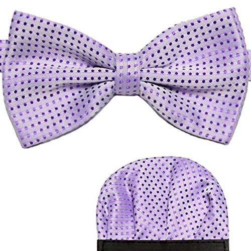 GASSANI 2Tlg Fliegenset Gepunktet, Violette Pünktchen Herren-Fliege, Polka Dots Hochzeitsfliege Anzug-Schleife Vor-Gebunden Ein-Stecktuch Vorgefaltet von GASSANI