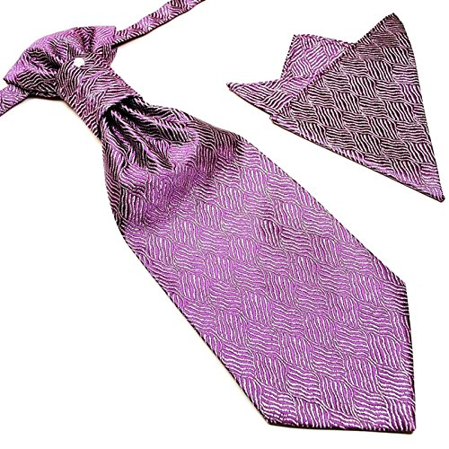 GASSANI 3- SET Plastron | Violette breite Krawatte & Einstecktuch | Binder zum Anzug Verlobung Hochzeit | Hochzeitskrawatte fertig gebunden von GASSANI