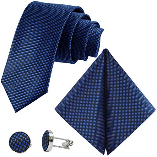 GASSANI 8 Cm Schmale Royalblaue Herrenkrawatte Strukturiert Extra-Lang, Hochzeitskrawatte, Krawatten-Set Herrenschlips Einstecktuch Manschettenknöpfe von GASSANI