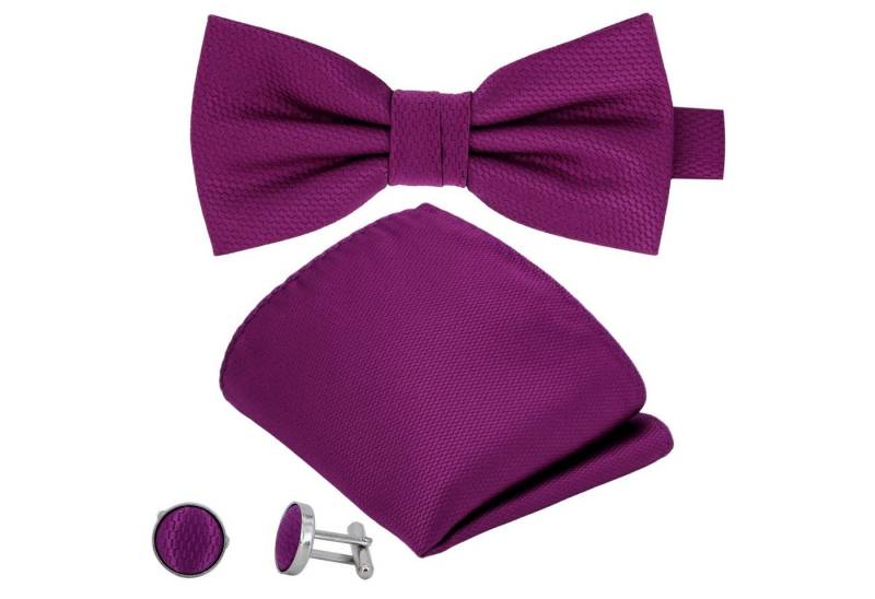 GASSANI Fliege Hochzeitsfliege Grid Muster Festlich, Herren-Fliege z. Anzug Hochzeit (Set Herrenfliege, 3-St., Schleife, Kariert, mit Einstecktuch, Tuch, Manschettenknöpfe) Karo Kariert, Schleife Gebunden Vorgebunden Verstellbar, Seide-Touch von GASSANI