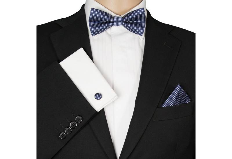 GASSANI Fliege Hochzeitsfliege Karo Tuch Festlich, Herren-Fliege z. Anzug Hochzeit (Set, 3-St., Schleife, Kariert, mit Einstecktuch, Manschettenknöpfe) Gepunktet Punkte Tupfen, Gebunden Vorgebunden Verstellbar, Seide-Touch von GASSANI