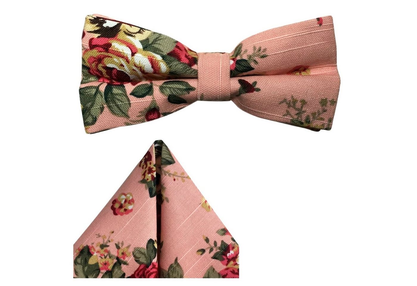 GASSANI Fliege Leinen-Fliege Herren-Schleife Retro Vintage Hochzeit z. Anzug (Set, 2-St., Hochzeitsfliege, Fliegenset, mit Einstecktuch, Bunt) Geblümt, Blumen, Floral, Rosen, Vor-Gebunden Verstellbar von GASSANI