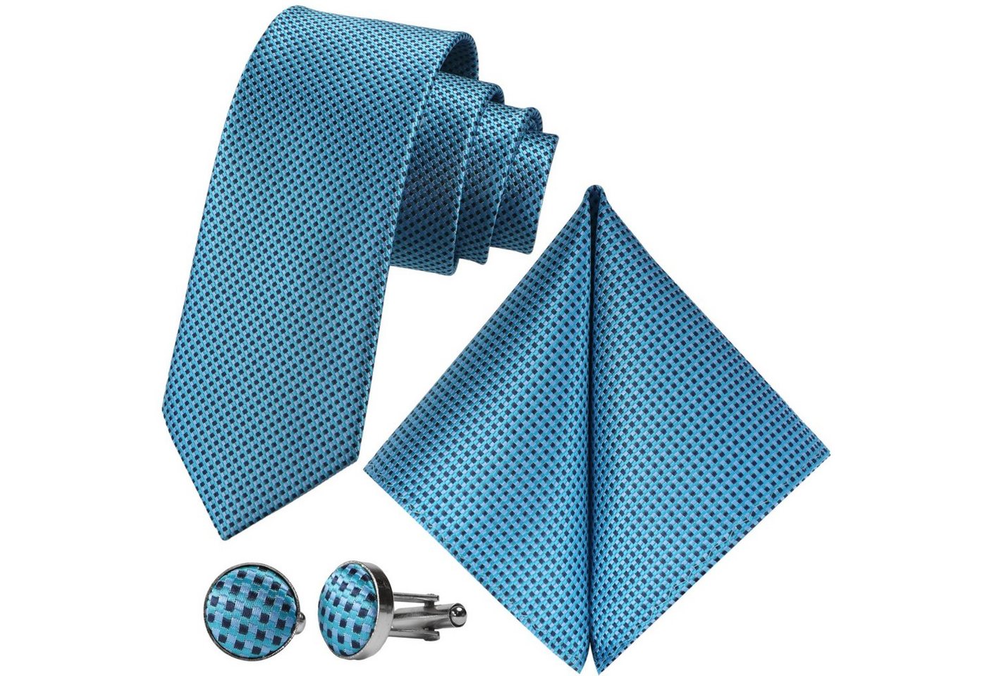 GASSANI Krawatte Karo Hochzeitskrawatte Tuch Festlich Schmal, Herren-Schlips Business (Set, 3-St., Krawattenset, mit Einstecktuch, Manschettenknöpfe) Kariert, Gepunktet, Punkte, Dots, Tupfen, Grid Struktur, Seide-Touch von GASSANI