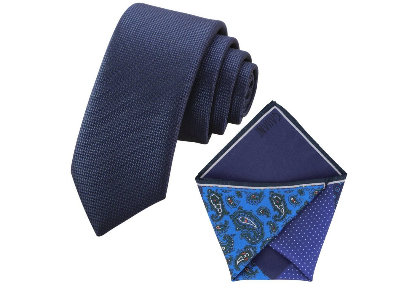 GASSANI Krawatte Herren-Krawatte Rips Fine Karo, z. Anzug Schmal Slim, Uni Seide Touch (Set, 2-St., 2, Skinny Tie, Schlips, mit 4-Design, Einstecktuch, Bunt, Gemustert, Kariert, Geblümt, Paisley, Getupft, Gepunktet, Floral) Blumen Blüten Punkte Dots Pünktchen Tupfen Tropfen Rauten, Seide Touch von GASSANI