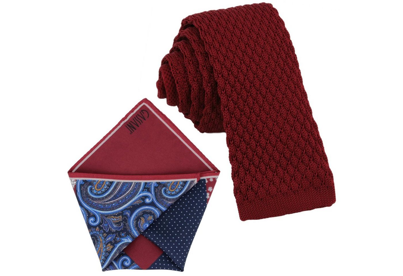 GASSANI Krawatte Herren-Krawatte Strick-Krawatte Uni, z. Anzug Schmal Slim, Rhomben (Set, 2-St., Skinny Tie, Wollkrawatte, Gestrickt, mit 4-Design, Einstecktuch, Paisley, Gemustert, Punkte, Gepunktet) Woll-Schlips Kavalierstuch Dots Pünktchen Rauten Blumen, Seide Touch von GASSANI