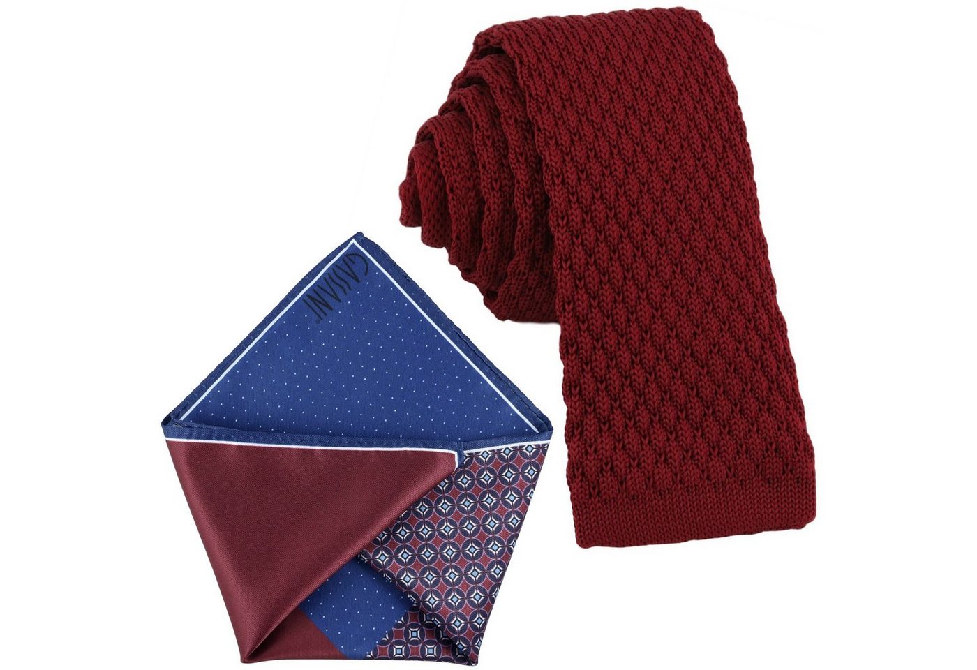 GASSANI Krawatte Herren-Krawatte Strick-Krawatte Uni, z. Anzug Schmal Slim, Rhomben (Set, 2-St., Skinny Tie, Wollkrawatte, Gestrickt, mit 4-Design, Einstecktuch, Paisley, Gemustert, Punkte, Gepunktet) Woll-Schlips Kavalierstuch Dots Pünktchen Rauten Blumen, Seide Touch von GASSANI