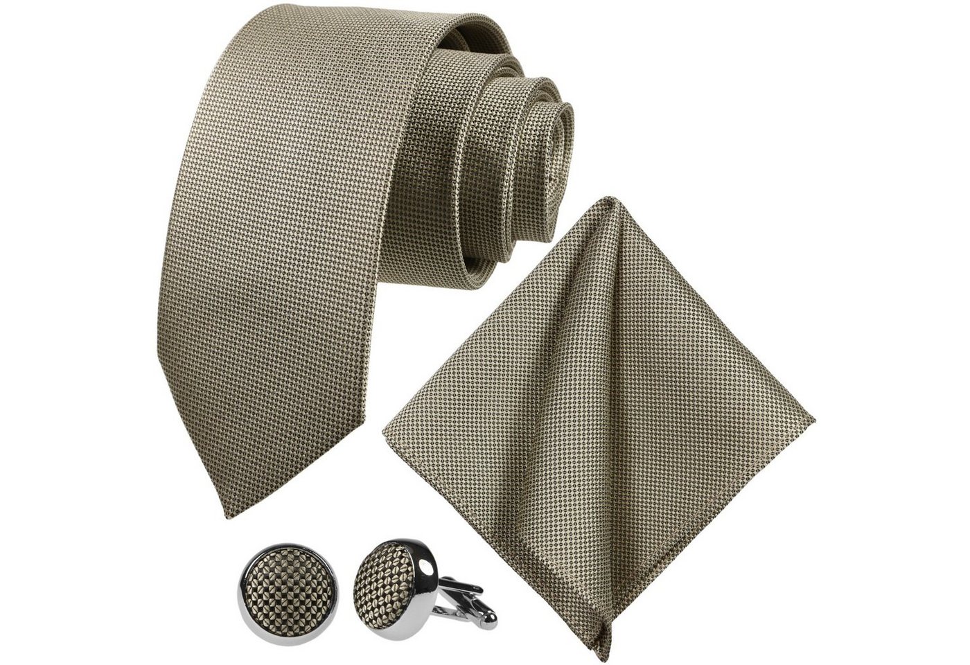 GASSANI Krawatte Hochzeitskrawatte Festlich, Herren-Krawatte Hochzeit Schlips zum Sakko (Set, 3-St., Krawattenset, mit Einstecktuch, Manschettenknöpfe) Breit (8cm), Grid, Klein-Kariert, Pique, Fein Karo, Matt, Seide-Touch von GASSANI