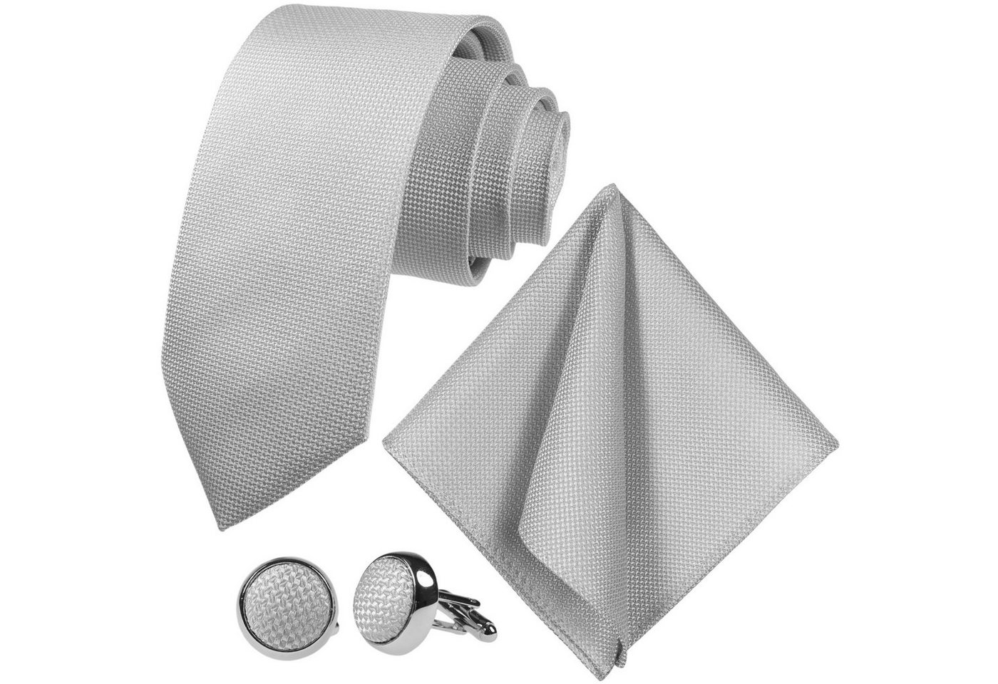 GASSANI Krawatte Hochzeitskrawatte Festlich, Herren-Krawatte Hochzeit Schlips zum Sakko (Set, 3-St., Krawattenset, mit Einstecktuch, Manschettenknöpfe) Breit (8cm), Grid, Klein-Kariert, Pique, Fein Karo, Matt, Seide-Touch von GASSANI