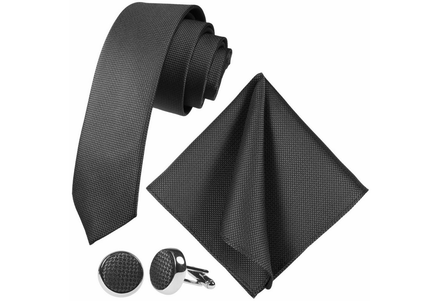 GASSANI Krawatte Hochzeitskrawatte Festlich, Herren-Krawatte Hochzeit Schlips zum Sakko (Set, 3-St., Krawattenset, mit Einstecktuch, Manschettenknöpfe, Slim Fit, Skinny Tie, Dünn, Extra Länge) Schmal (6cm), Grid, Klein-Kariert, Pique, Fein Karo, Matt, Seide-Touch von GASSANI