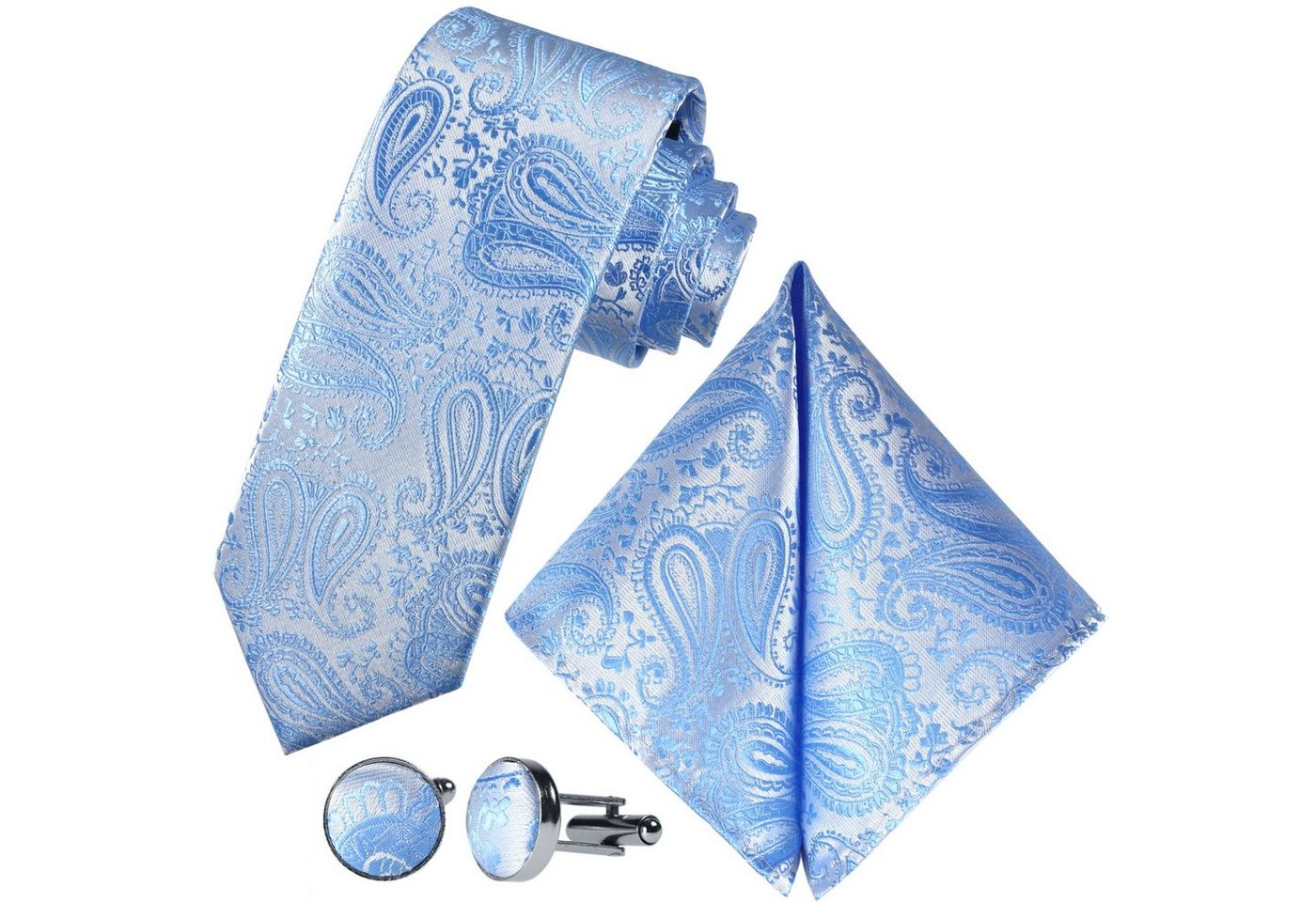 GASSANI Krawatte Hochzeitskrawatte Paisley Festlich, Herren-Krawatte Hochzeit Schlips (Set, 3-St., Krawattenset, Einstecktuch, Manschettenknöpfe) Dünn, Schmal, Slim Tie, Satin Jacquard Floral Gemustert, Seide-Touch von GASSANI