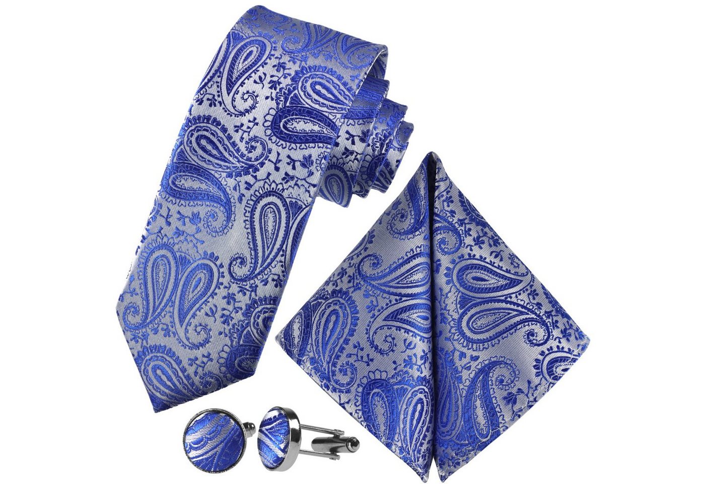 GASSANI Krawatte Hochzeitskrawatte Paisley Festlich, Herren-Krawatte Hochzeit Schlips (Set, 3-St., Krawattenset, Einstecktuch, Manschettenknöpfe) Dünn, Schmal, Slim Tie, Satin Jacquard Floral Gemustert, Seide-Touch von GASSANI