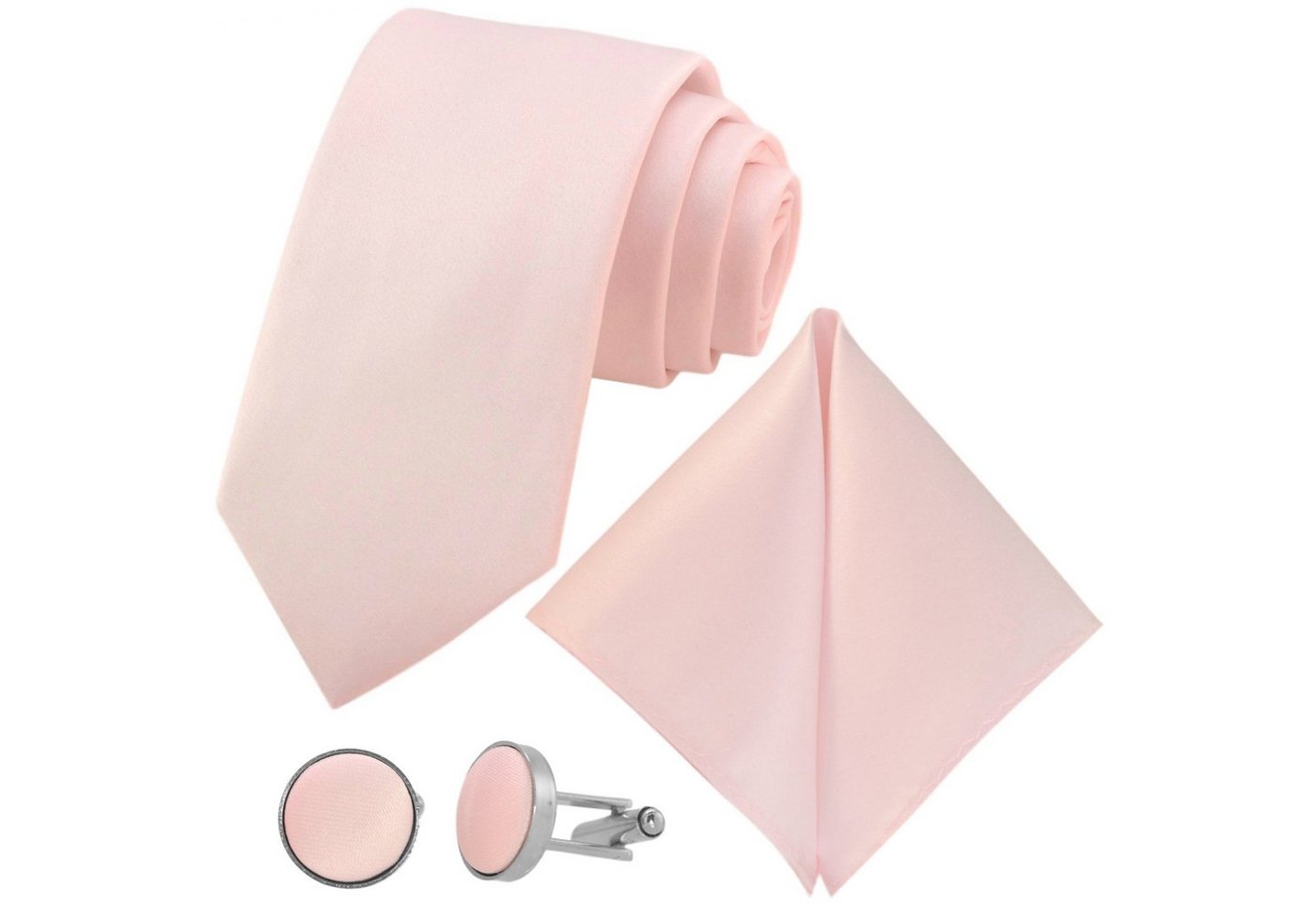 GASSANI Krawatte Hochzeitskrawatte Satin, Herren-Krawatte Hochzeit Schlips z Anzug (Set, 3-St., Krawattenset, mit Einstecktuch, Manschettenknöpfe) Uni, Mattes Seide-Touch-Finish von GASSANI