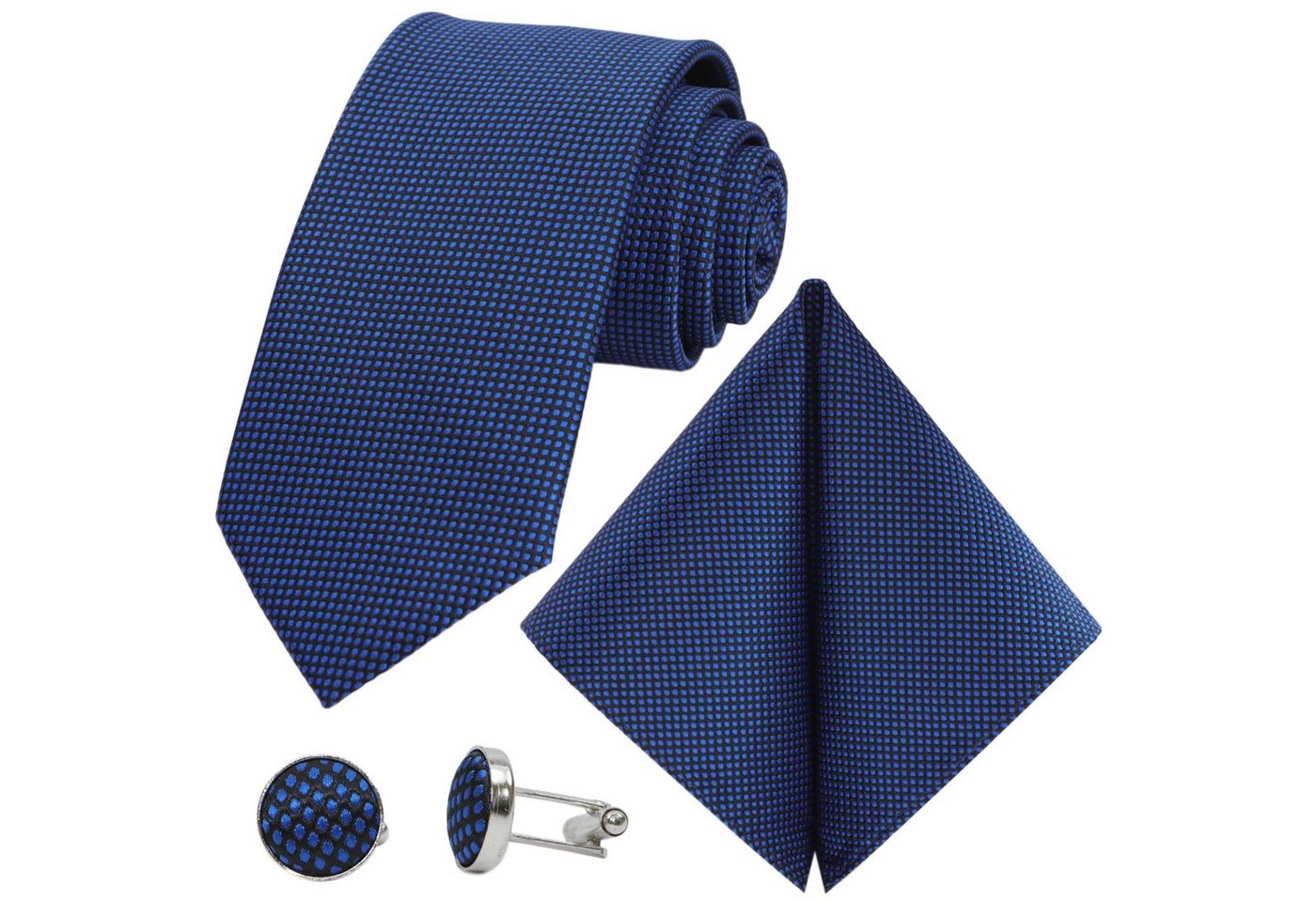 GASSANI Krawatte Hochzeitskrawatte Tuch Festlich Schmal, Karo Herren-Schlips Business (Set, 3-St., Krawattenset, mit Einstecktuch, Manschettenknöpfe) Kariert, Gepunktet, Punkte, Dots, Tupfen, Grid Struktur, Seide-Touch von GASSANI