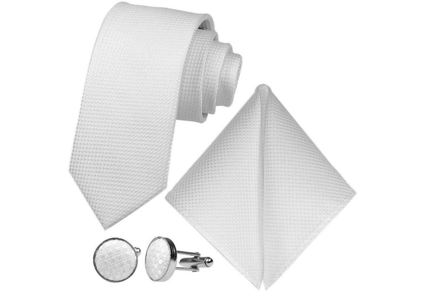 GASSANI Krawatte Karo Hochzeitskrawatte Tuch Festlich Schmal, Herren-Schlips Business (Set, 3-St., Uni, Einfarbig, Krawattenset, mit Einstecktuch, Manschettenknöpfe) Kariert, Gepunktet, Punkte, Dots, Grid Struktur, Matt Seide-Touch von GASSANI