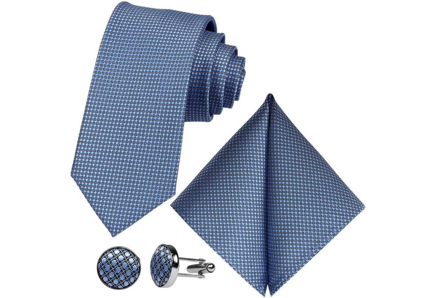 GASSANI Krawatte Karo Hochzeitskrawatte Tuch Festlich Schmal, Herren-Schlips Business (Set, 3-St., Uni, Einfarbig, Krawattenset, mit Einstecktuch, Manschettenknöpfe) Kariert, Gepunktet, Punkte, Dots, Grid Struktur, Matt Seide-Touch von GASSANI