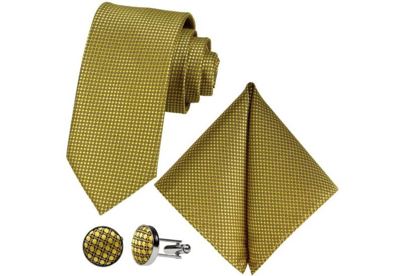 GASSANI Krawatte Karo Hochzeitskrawatte Tuch Festlich Schmal, Herren-Schlips Business (Set, 3-St., Uni, Einfarbig, Krawattenset, mit Einstecktuch, Manschettenknöpfe) Kariert, Gepunktet, Punkte, Dots, Grid Struktur, Matt Seide-Touch von GASSANI