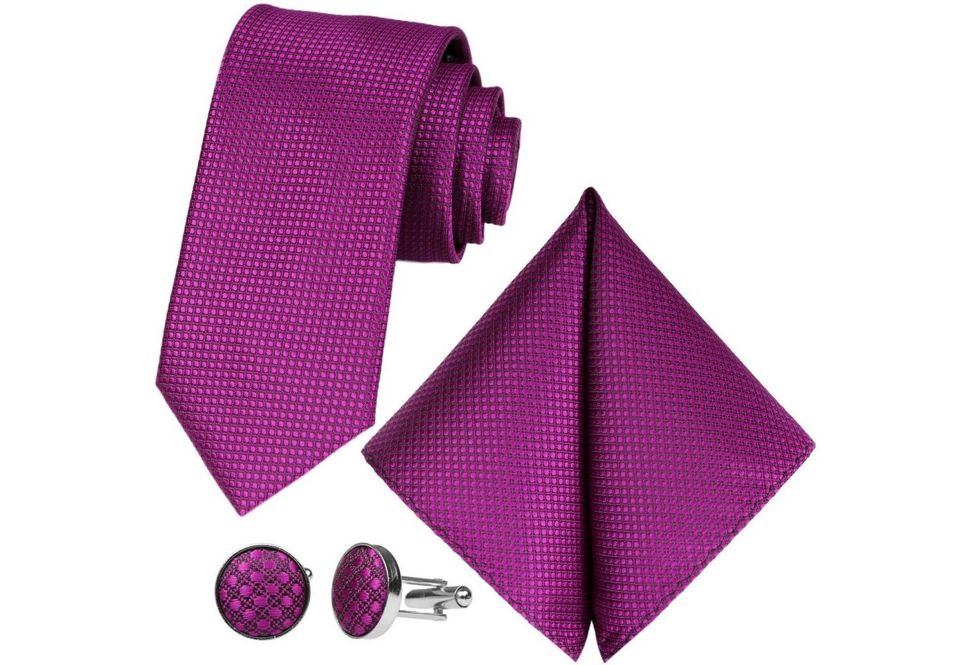 GASSANI Krawatte Karo Hochzeitskrawatte Tuch Festlich Schmal, Herren-Schlips Business (Set, 3-St., Uni, Einfarbig, Krawattenset, mit Einstecktuch, Manschettenknöpfe) Kariert, Gepunktet, Punkte, Dots, Grid Struktur, Matt Seide-Touch von GASSANI