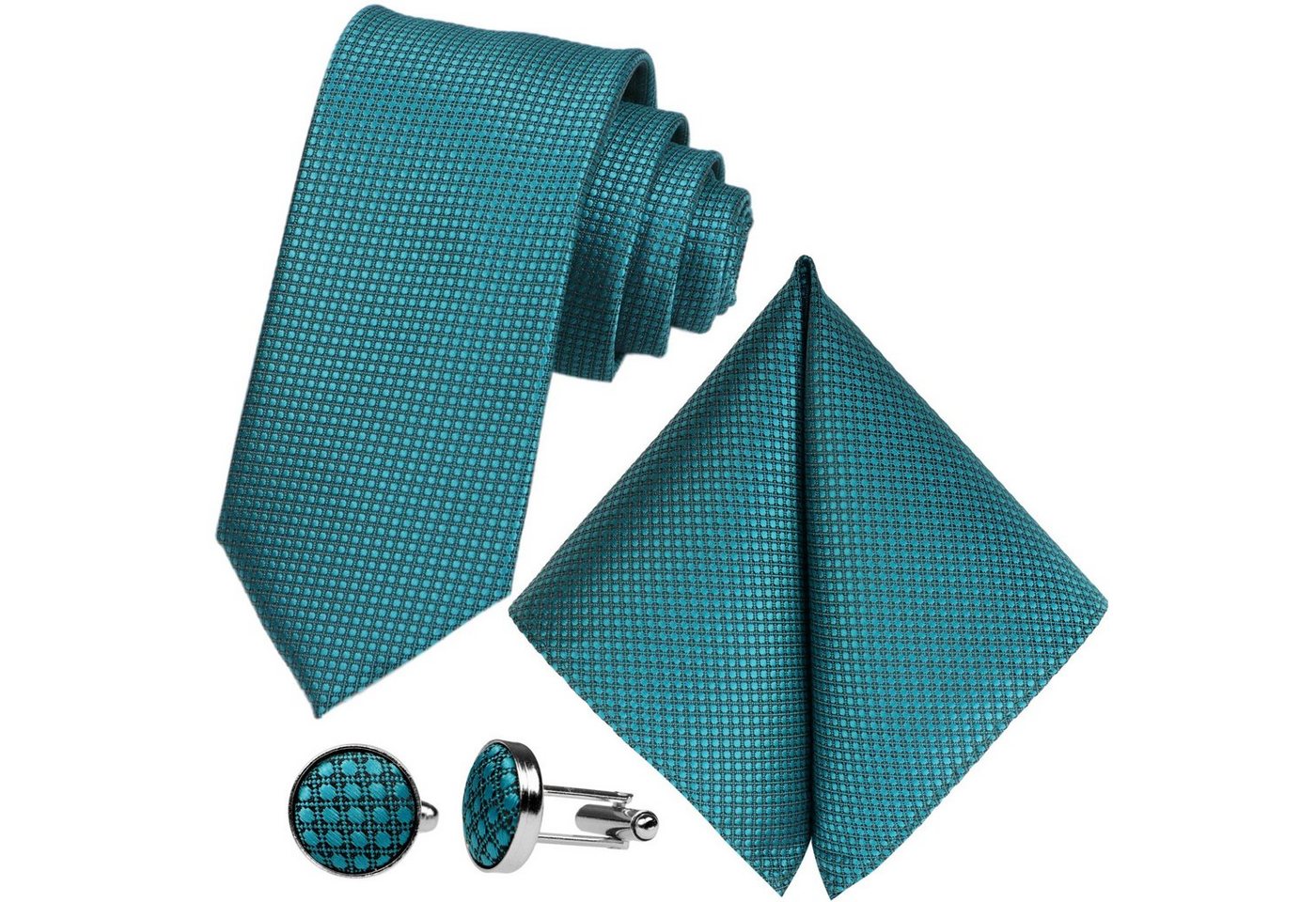 GASSANI Krawatte Karo Hochzeitskrawatte Tuch Festlich Schmal, Herren-Schlips Business (Set, 3-St., Uni, Einfarbig, Krawattenset, mit Einstecktuch, Manschettenknöpfe) Kariert, Gepunktet, Punkte, Dots, Grid Struktur, Matt Seide-Touch von GASSANI