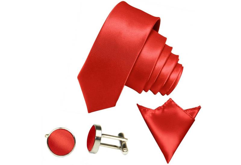 GASSANI Krawatte Satin Hochzeitskrawatte, Herren-Krawatte Hochzeit Schlips z Anzug (Set, 3-St., Krawattenset, mit Einstecktuch, Manschettenknöpfe) 6cm Schmal Dünn, Slim Uni, Seide-Touch-Finish von GASSANI