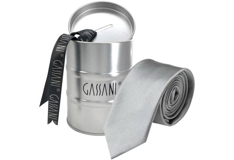 GASSANI Krawatte Schmale Männer Slim-Fit Gestreifte Uni Rips Rippen Herren-Krawatte (set, 1-St., Feine Streifen, Business-Krawatte, mit Geschenkverpackung) Männer-Schlips In Geschenk-Box Dose Blech-Spardose, Seide-Touch von GASSANI