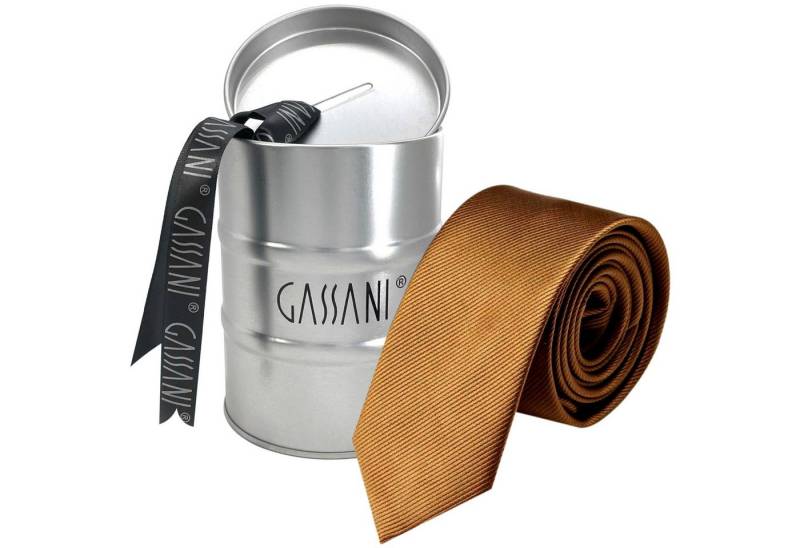 GASSANI Krawatte Schmale Männer Slim-Fit Gestreifte Uni Rips Rippen Herren-Krawatte (set, 1-St., Feine Streifen, Business-Krawatte, mit Geschenkverpackung) Männer-Schlips In Geschenk-Box Dose Blech-Spardose, Seide-Touch von GASSANI