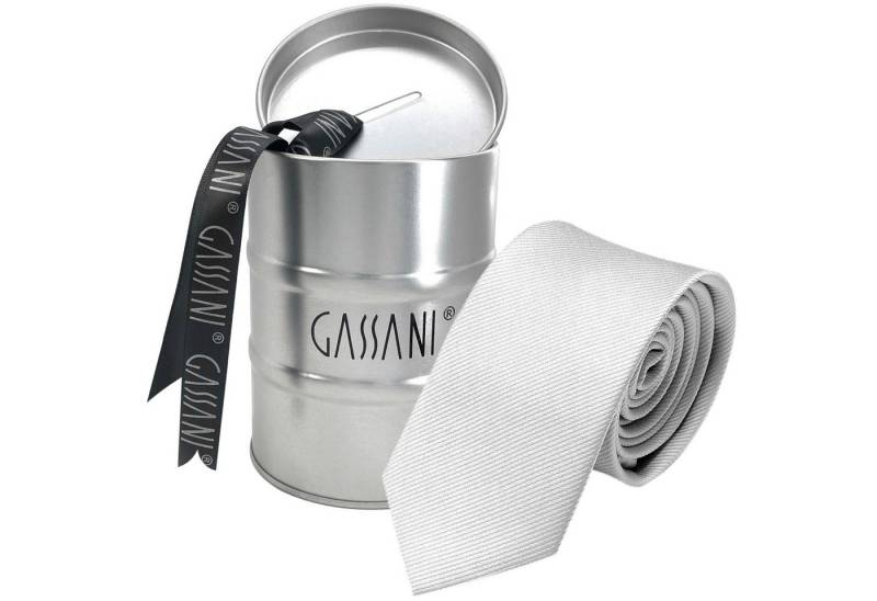 GASSANI Krawatte Schmale Männer Slim-Fit Gestreifte Uni Rips Rippen Herren-Krawatte (set, 1-St., Feine Streifen, Business-Krawatte, mit Geschenkverpackung) Männer-Schlips In Geschenk-Box Dose Blech-Spardose, Seide-Touch von GASSANI