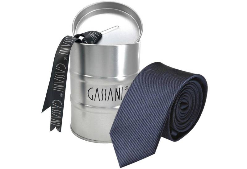 GASSANI Krawatte Schmale Männer Slim-Fit Gestreifte Uni Rips Rippen Herren-Krawatte (set, 1-St., Feine Streifen, Business-Krawatte, mit Geschenkverpackung) Männer-Schlips In Geschenk-Box Dose Blech-Spardose, Seide-Touch von GASSANI