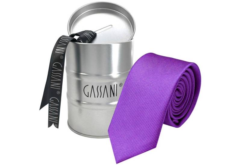 GASSANI Krawatte Schmale Männer Slim-Fit Gestreifte Uni Rips Rippen Herren-Krawatte (set, 1-St., Feine Streifen, Business-Krawatte, mit Geschenkverpackung) Männer-Schlips In Geschenk-Box Dose Blech-Spardose, Seide-Touch von GASSANI