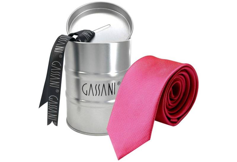 GASSANI Krawatte Schmale Männer Slim-Fit Gestreifte Uni Rips Rippen Herren-Krawatte (set, 1-St., Feine Streifen, Business-Krawatte, mit Geschenkverpackung) Männer-Schlips In Geschenk-Box Dose Blech-Spardose, Seide-Touch von GASSANI