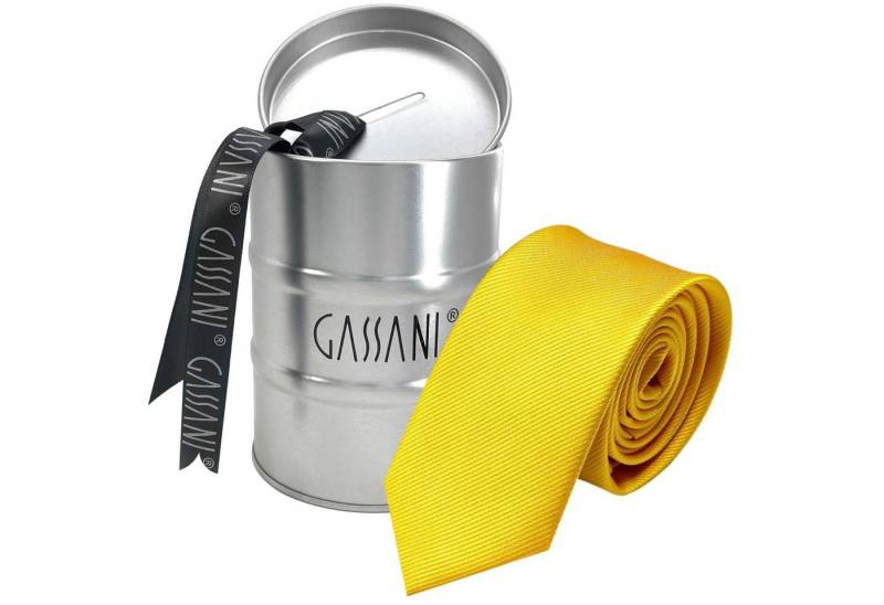 GASSANI Krawatte Schmale Männer Slim-Fit Gestreifte Uni Rips Rippen Herren-Krawatte (set, 1-St., Feine Streifen, Business-Krawatte, mit Geschenkverpackung) Männer-Schlips In Geschenk-Box Dose Blech-Spardose, Seide-Touch von GASSANI