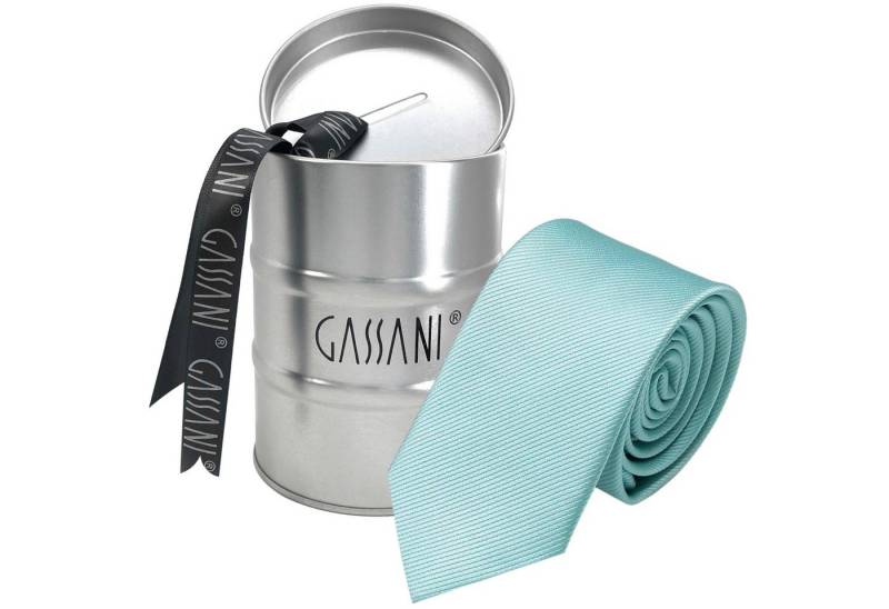 GASSANI Krawatte Schmale Männer Slim-Fit Gestreifte Uni Rips Rippen Herren-Krawatte (set, 1-St., Feine Streifen, Business-Krawatte, mit Geschenkverpackung) Männer-Schlips In Geschenk-Box Dose Blech-Spardose, Seide-Touch von GASSANI