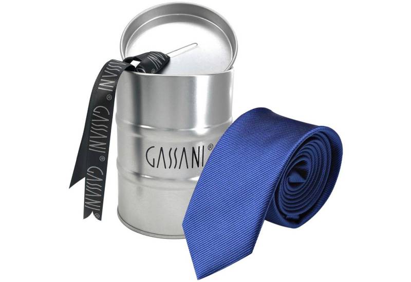 GASSANI Krawatte Schmale Männer Slim-Fit Gestreifte Uni Rips Rippen Herren-Krawatte (set, 1-St., Feine Streifen, Business-Krawatte, mit Geschenkverpackung) Männer-Schlips In Geschenk-Box Dose Blech-Spardose, Seide-Touch von GASSANI
