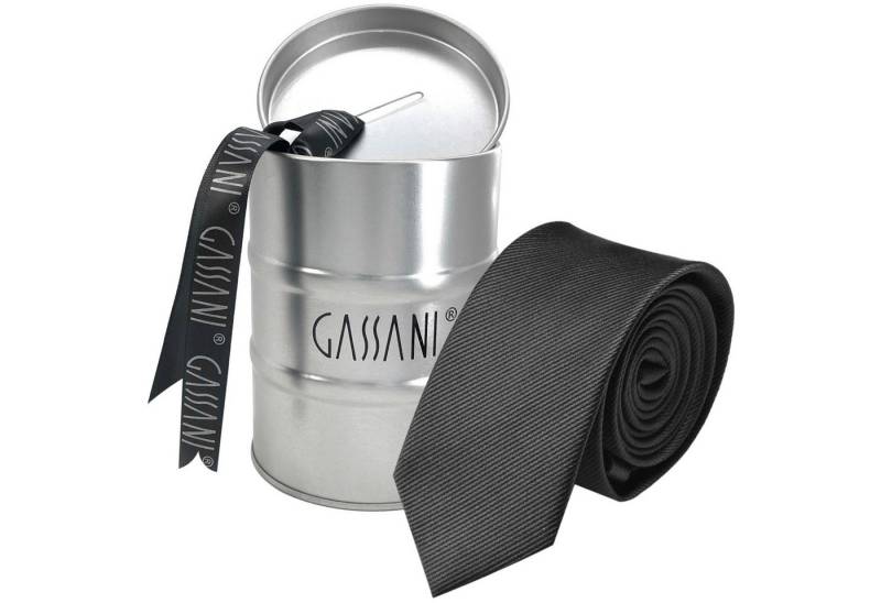 GASSANI Krawatte Schmale Männer Slim-Fit Gestreifte Uni Rips Rippen Herren-Krawatte (set, 1-St., Feine Streifen, Business-Krawatte, mit Geschenkverpackung) Männer-Schlips In Geschenk-Box Dose Blech-Spardose, Seide-Touch von GASSANI