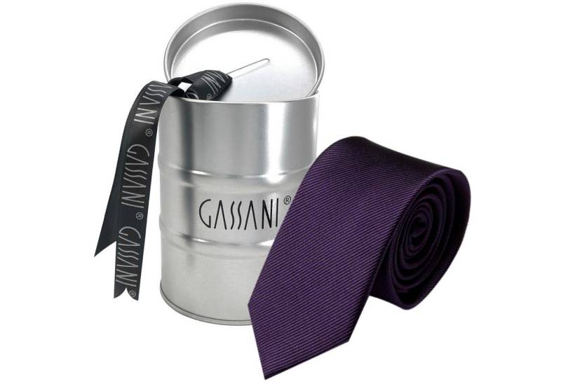 GASSANI Krawatte Schmale Männer Slim-Fit Gestreifte Uni Rips Rippen Herren-Krawatte (set, 1-St., Feine Streifen, Business-Krawatte, mit Geschenkverpackung) Männer-Schlips In Geschenk-Box Dose Blech-Spardose, Seide-Touch von GASSANI