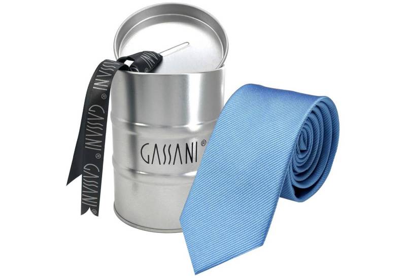 GASSANI Krawatte Schmale Männer Slim-Fit Gestreifte Uni Rips Rippen Herren-Krawatte (set, 1-St., Feine Streifen, Business-Krawatte, mit Geschenkverpackung) Männer-Schlips In Geschenk-Box Dose Blech-Spardose, Seide-Touch von GASSANI