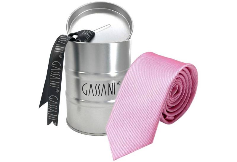 GASSANI Krawatte Schmale Männer Slim-Fit Gestreifte Uni Rips Rippen Herren-Krawatte (set, 1-St., Feine Streifen, Business-Krawatte, mit Geschenkverpackung) Männer-Schlips In Geschenk-Box Dose Blech-Spardose, Seide-Touch von GASSANI