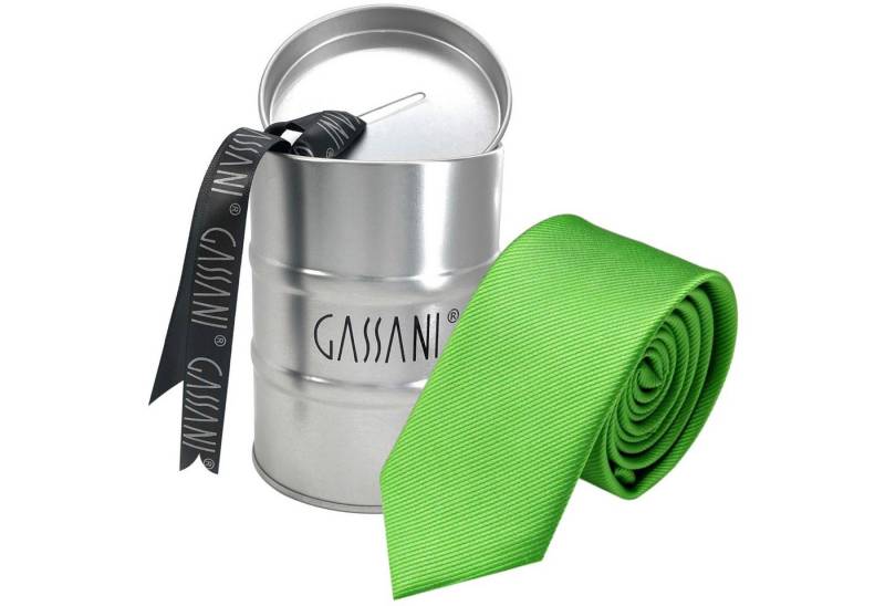 GASSANI Krawatte Schmale Männer Slim-Fit Gestreifte Uni Rips Rippen Herren-Krawatte (set, 1-St., Feine Streifen, Business-Krawatte, mit Geschenkverpackung) Männer-Schlips In Geschenk-Box Dose Blech-Spardose, Seide-Touch von GASSANI