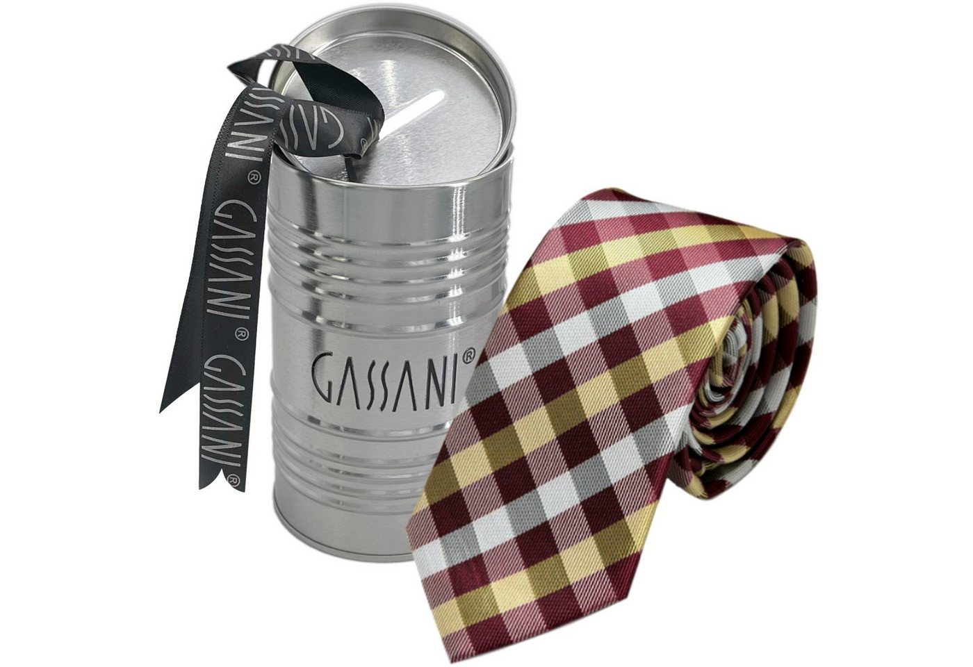 GASSANI Krawatte Slim Karo Herren-Schlips Schmal zum Anzug Sakko (Set, 2-St., Businesskrawatte, Kariert mit Feinen Streifen, Schotten-Karo, Glencheck-Design, Tartan, Plaid, Karomuster, inkl Geschenkverpackung) Retro Männer Binder, In Geschenk-Box Dose Blech-Spardose, Seide-Touch von GASSANI