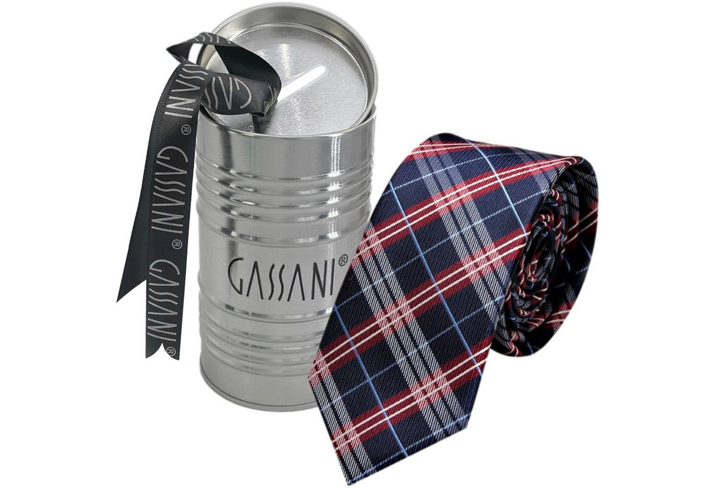 GASSANI Krawatte Slim Karo Herren-Schlips Schmal zum Anzug Sakko (Set, 2-St., Businesskrawatte, Kariert mit Feinen Streifen, Schotten-Karo, Glencheck-Design, Tartan, Plaid, Karomuster, inkl Geschenkverpackung) Retro Männer Binder, In Geschenk-Box Dose Blech-Spardose, Seide-Touch von GASSANI