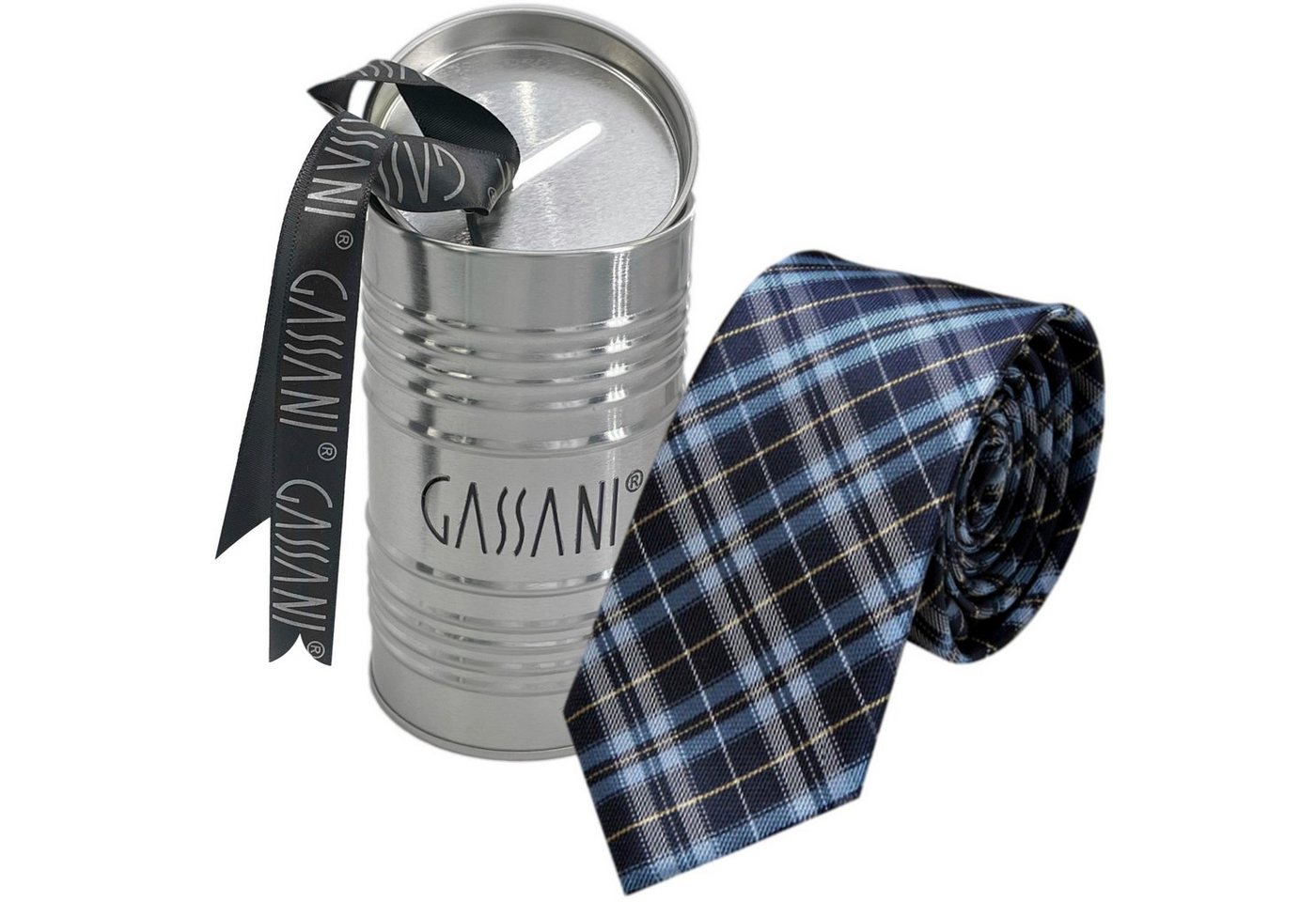 GASSANI Krawatte Slim Karo Herren-Schlips Schmal zum Anzug Sakko (Set, 2-St., Businesskrawatte, Kariert mit Feinen Streifen, Schotten-Karo, Glencheck-Design, Tartan, Plaid, Karomuster, inkl Geschenkverpackung) Retro Männer Binder, In Geschenk-Box Dose Blech-Spardose, Seide-Touch von GASSANI