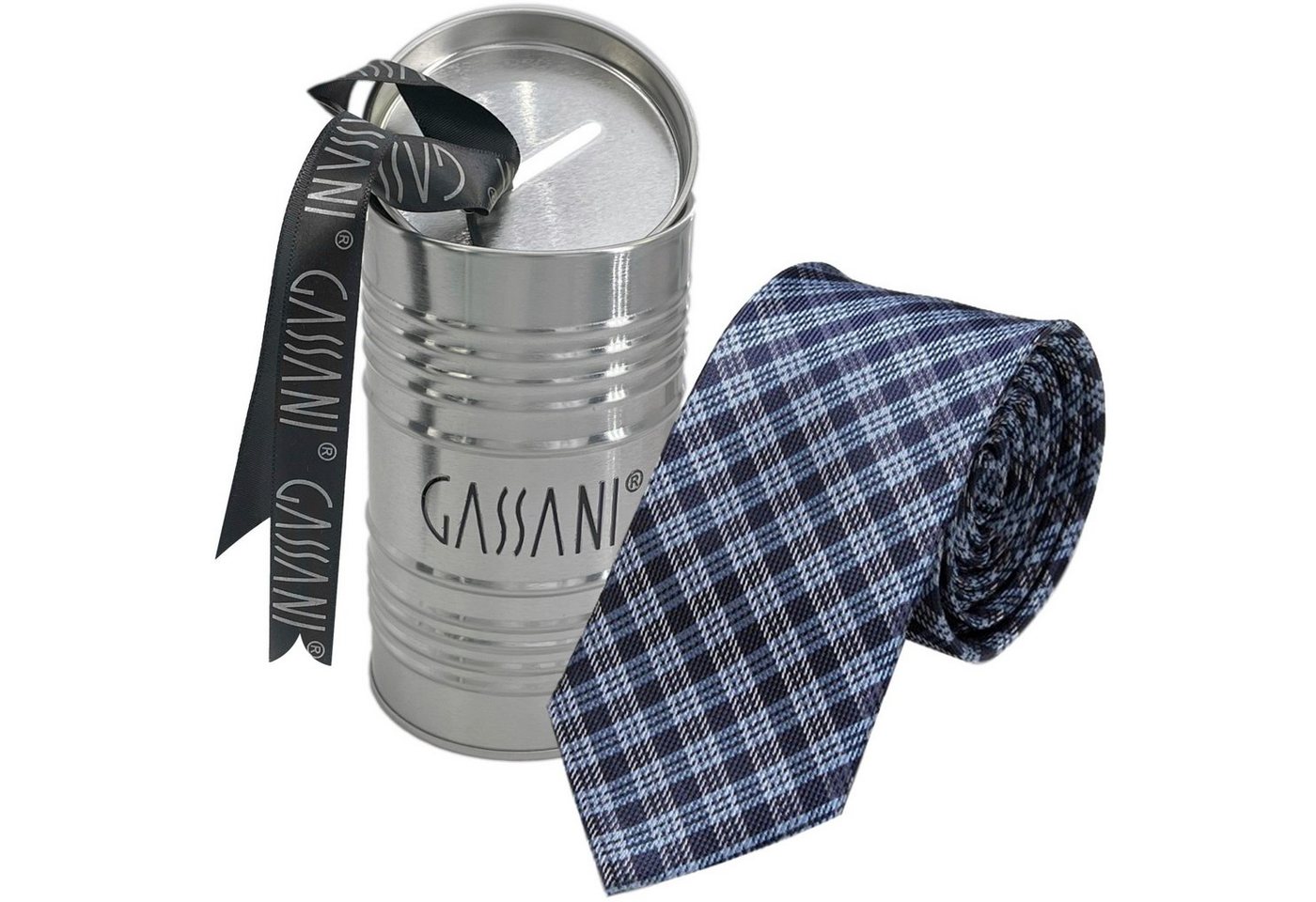 GASSANI Krawatte Slim Karo Herren-Schlips Schmal zum Anzug Sakko (Set, 2-St., Businesskrawatte, Kariert mit Feinen Streifen, Schotten-Karo, Glencheck-Design, Tartan, Plaid, Karomuster, inkl Geschenkverpackung) Retro Männer Binder, In Geschenk-Box Dose Blech-Spardose, Seide-Touch von GASSANI