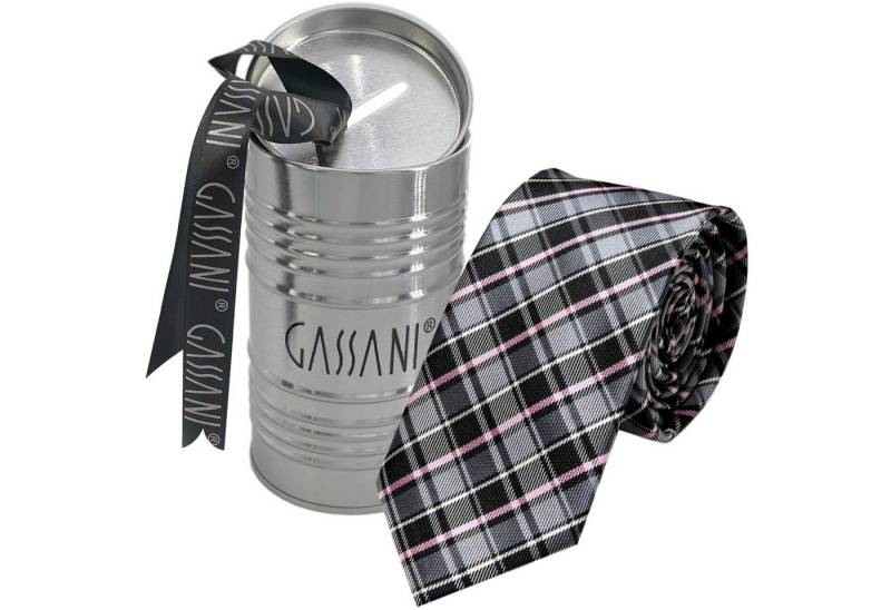 GASSANI Krawatte Slim Karo Herren-Schlips Schmal zum Anzug Sakko (Set, 2-St., Businesskrawatte, Kariert mit Feinen Streifen, Schotten-Karo, Glencheck-Design, Tartan, Plaid, Karomuster, inkl Geschenkverpackung) Retro Männer Binder, In Geschenk-Box Dose Blech-Spardose, Seide-Touch von GASSANI