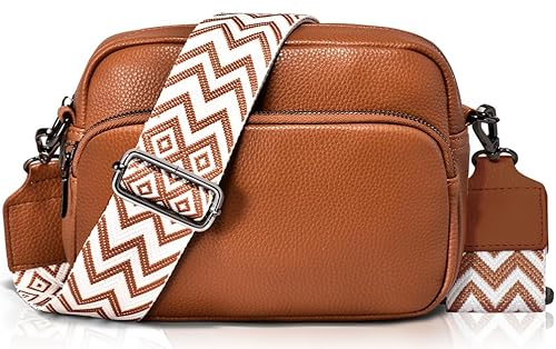 GASSDA Crossbody Bag Damen, Kleine Umhängetasche Damen Breiter Gurt, PU Leder Handtasche Damen mit Abnehmbarem Schultergurt (Brown) von GASSDA